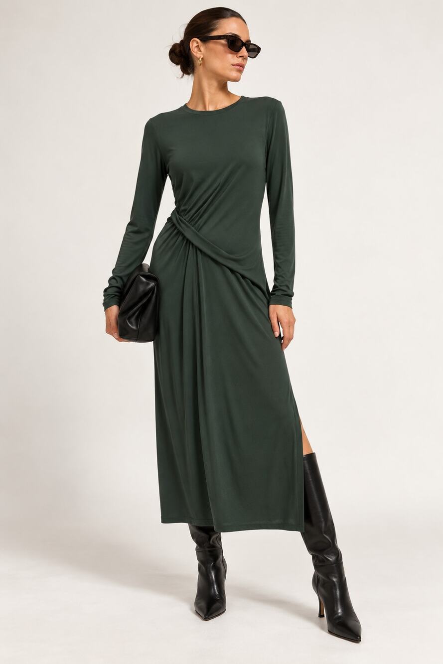 Equipment Femme | Xander Cupro Midi Dress in Scarab Forest Green M